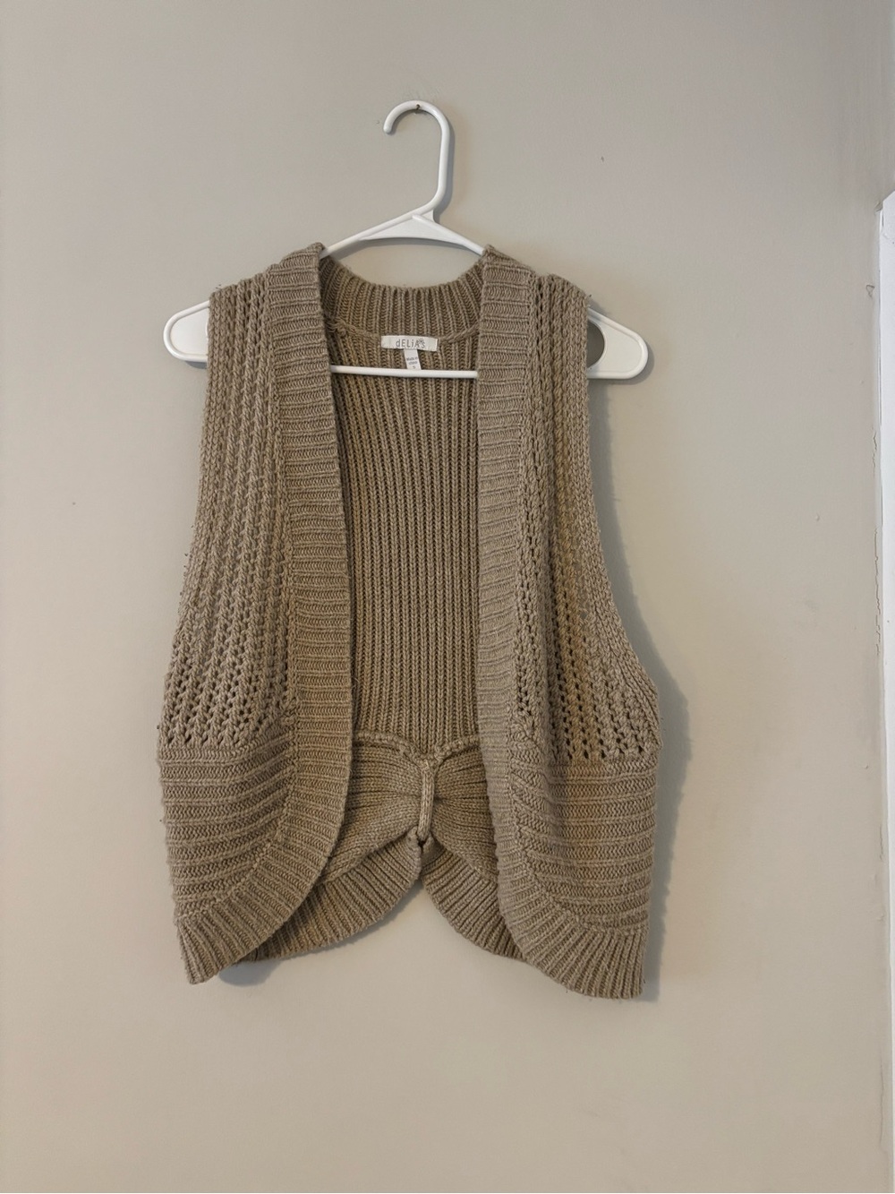 dELiA*s Knit Open Sweater Vest - Taupe